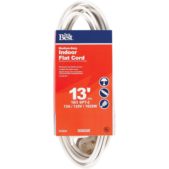 IPF-PT2163-13-WH 13 Ft. 16/3 Flat Plug White Extension Cord