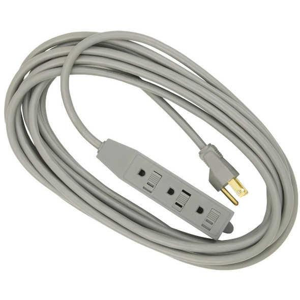 IP-JTW163-009-GY 20 Ft. 16/3 3-Outlet Gray Extension Cord