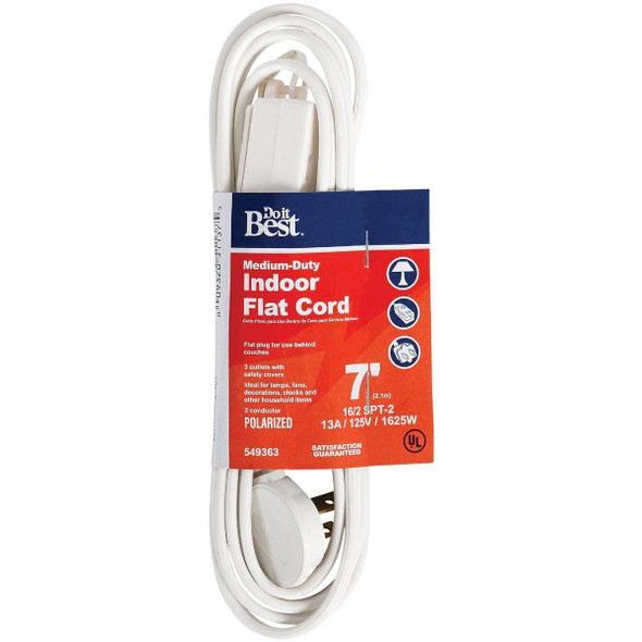 INF-PT2162-7-WH 7 Ft. 16/2 Flat Plug White Extension Cord