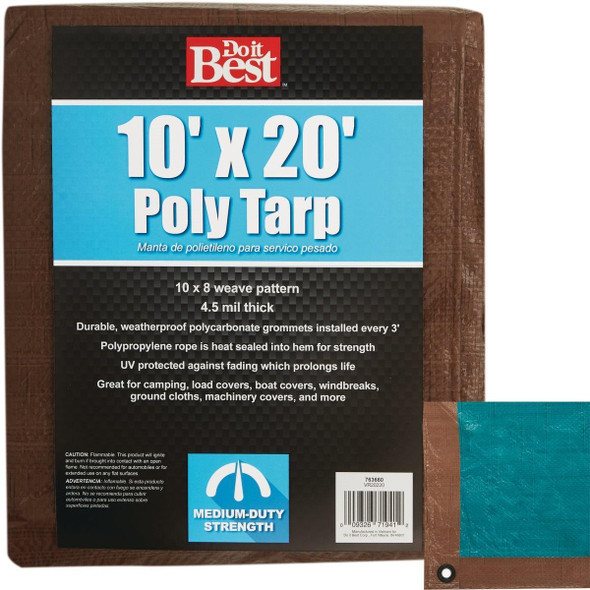 763660 1 Side Green/1 Side Brown Woven 10 Ft. x 20 Ft. Medium Duty Poly Tarp