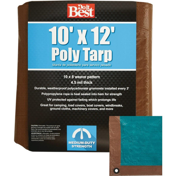 764361 1 Side Green/1 Side Brown Woven 10 Ft. x 12 Ft. Medium Duty Poly Tarp