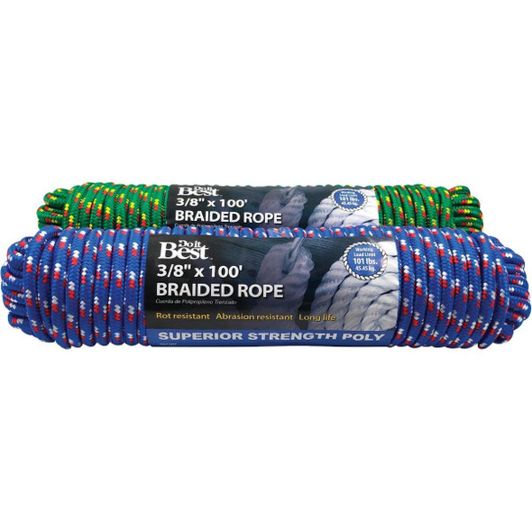 767107 3/8 In. x 100 Ft. Assorted Colors Double Braided Polypropylene Packaged Rope