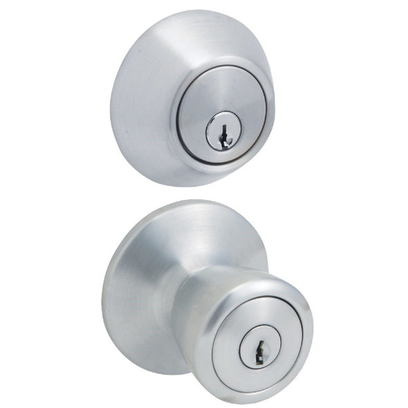 BR6B91B Steel Pro Satin Chrome Deadbolt and Door Knob Combo