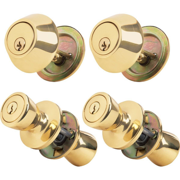 BR7B91BD Steel Pro Polished Brass Deadbolt and Door Knob Combo