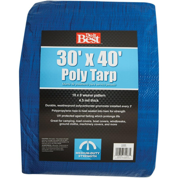 712187 Blue Woven 30 Ft. x 40 Ft. Medium Duty Poly Tarp