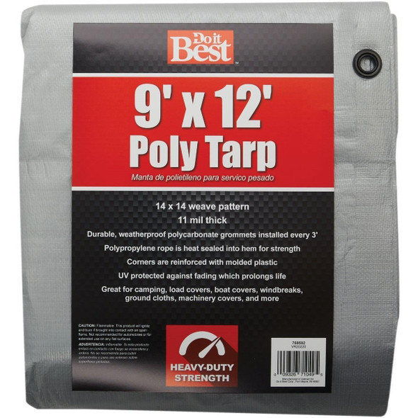 768592 Silver Woven 9 Ft. x 12 Ft. Heavy Duty Poly Tarp