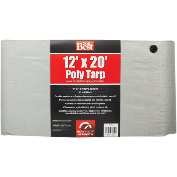 768596 Silver Woven 12 Ft. x 20 Ft. Heavy Duty Poly Tarp