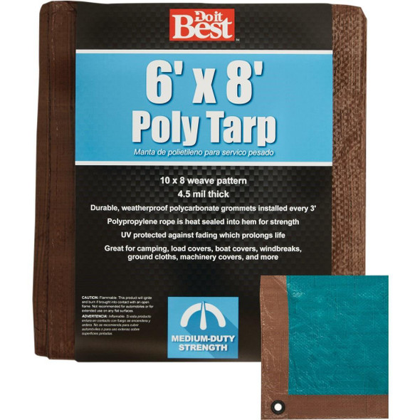 764337 1 Side Green/1 Side Brown Woven 6 Ft. x 8 Ft. Medium Duty Poly Tarp