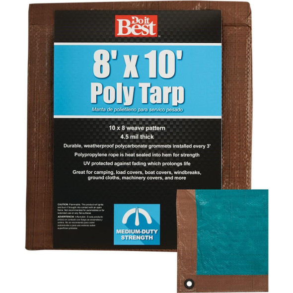 764345 1 Side Green/1 Side Brown Woven 8 Ft. x 10 Ft. Medium Duty Poly Tarp