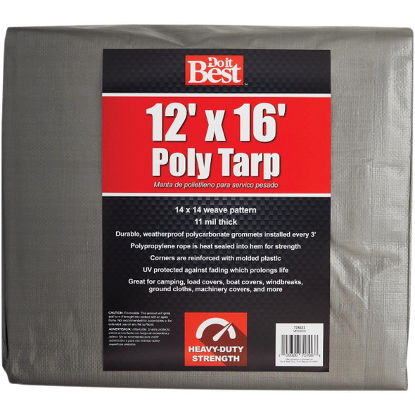 725633 Silver Woven 12 Ft. x 16 Ft. Heavy Duty Poly Tarp