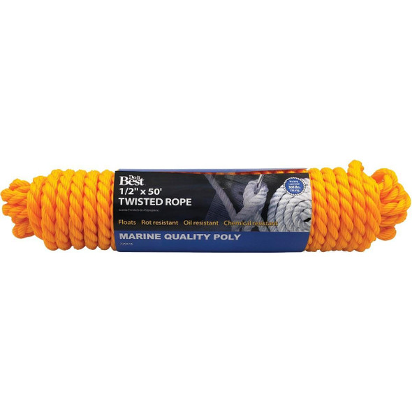 729616 1/2 In. x 50 Ft. Yellow Twisted Polypropylene Packaged Rope