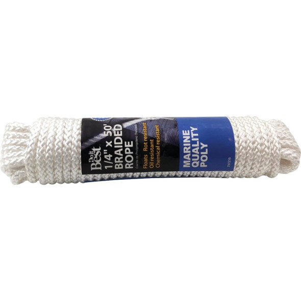 737216 1/4 In. x 50 Ft. White Solid Braided Polypropylene Packaged Rope