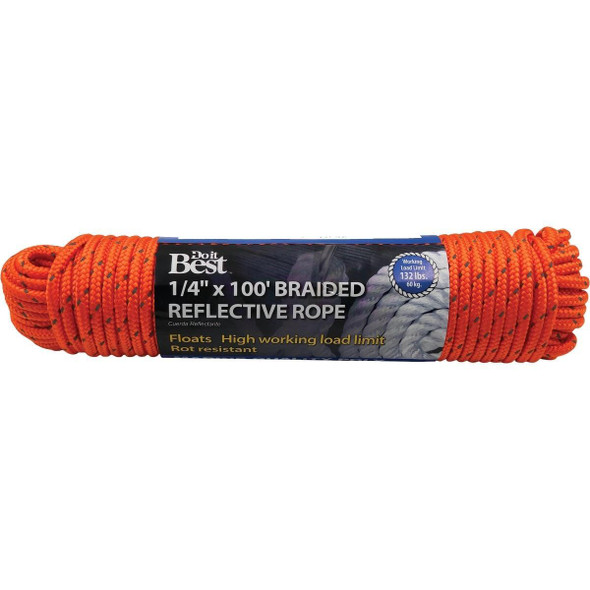 703160 1/4 In. x 100 Ft. Orange Braided Reflective Polypropylene Packaged Rope