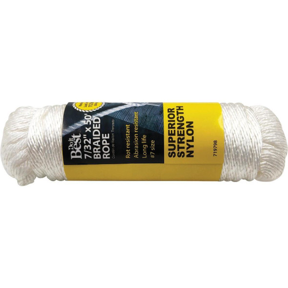 719798 7/32 In. x 50 Ft. White Braided Nylon Packaged Rope