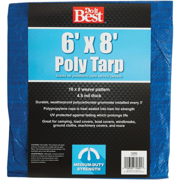 700568 Blue Woven 6 Ft. x 8 Ft. Medium Duty Poly Tarp