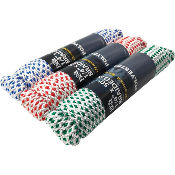 703136 1/4 In. x 50 Ft. Assorted Colors Diamond Braided Polyester Packaged Rope