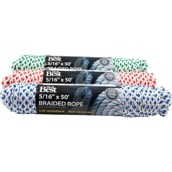 703138 5/16 In. x 50 Ft. Assorted Colors Diamond Braided Polyester Packaged Rope