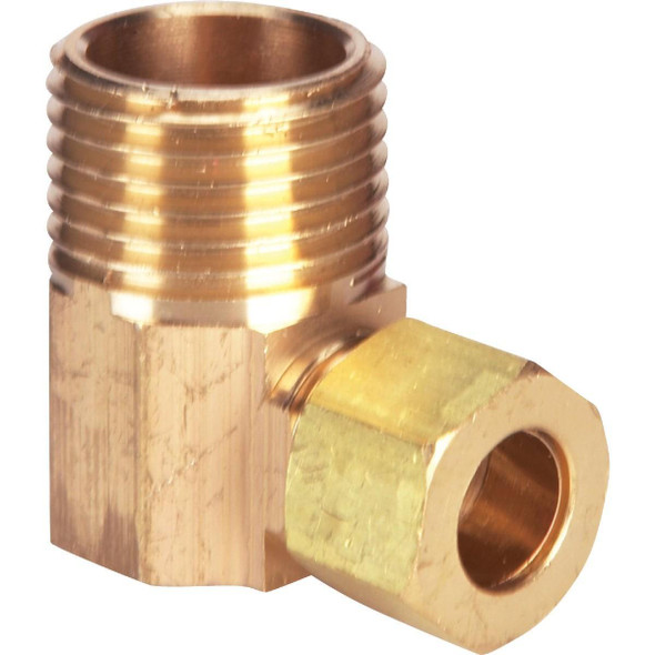458515 3/8 In. x 1/2 In. Male 90 Deg. Low Lead Compression Brass Elbow (1/4 Bend)