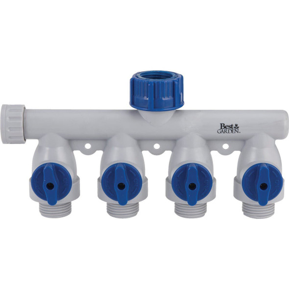 39043 Best Garden Poly 4-Way Connector Hose Shutoff Manifold