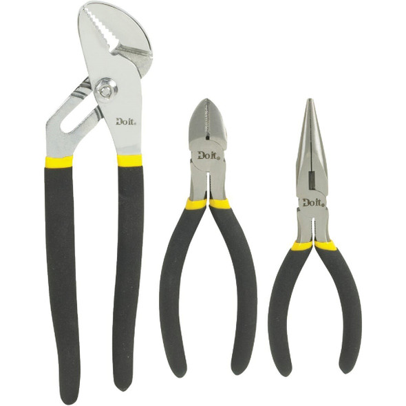 303860 6 In. Long Nose, 6 In. Diagonal and 10 In. Groove Joint Plier Set (3-Piece)