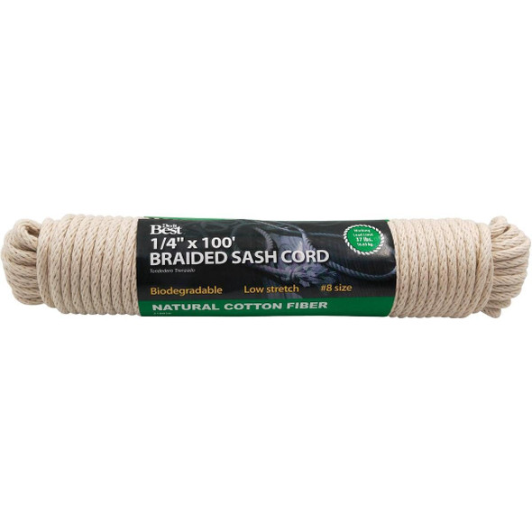 218856 1/4 In. x 100 Ft. White Solid Braided Cotton Sash Cord