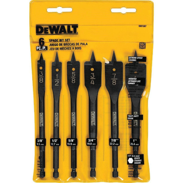 DW1587  Y DeWalt 6-Piece Heavy-Duty Spade Bit Set
