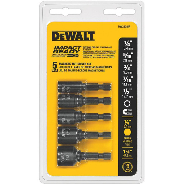 DW2235IR G DEWALT Impact Ready 5-Piece Magnetic Nutdriver Bit Set