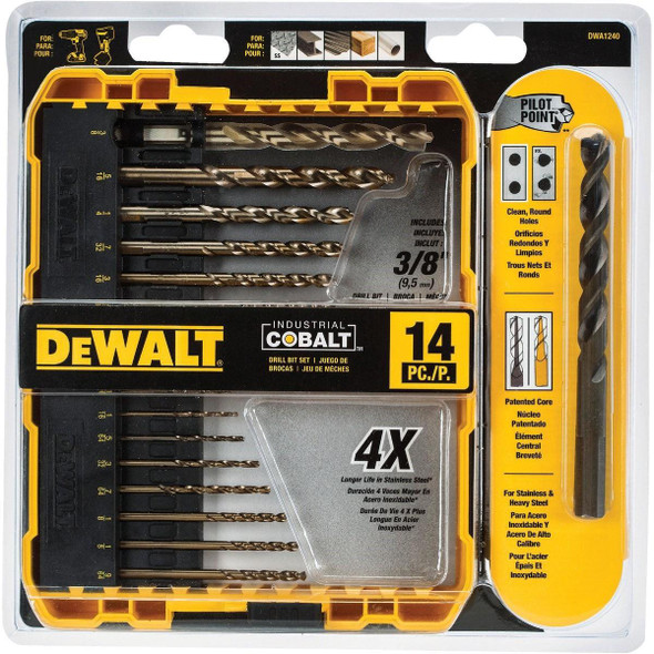 DWA1240 DEWALT 14-Piece Cobalt Drill Bit Set, 1/16 In. thru 3/8 In.