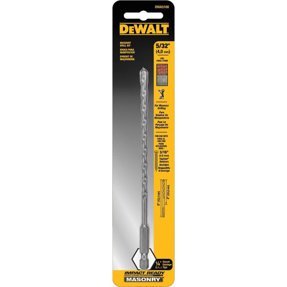 DWA5100 DEWALT 5/32 In. x 4 In. x 6 In. Impact Ready Masonry Drill Bit