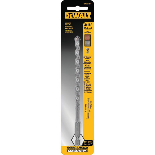 DWA5101 DEWALT 3/16 In. x 4 In. x 6 In. Impact Ready Masonry Drill Bit