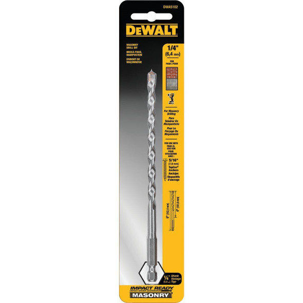 DWA5102 DEWALT 1/4 In. x 4 In. x 6 In. Impact Ready Masonry Drill Bit