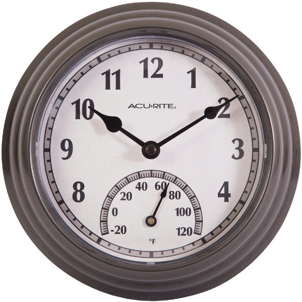 02413A1 Acurite 8.5 In. Dark Silver Gray Wall Clock/Thermometer