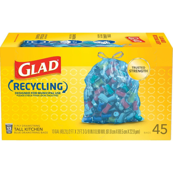 22336 Glad Recycling 13 Gal. Tall Kitchen Blue Trash Bag (45-Count)