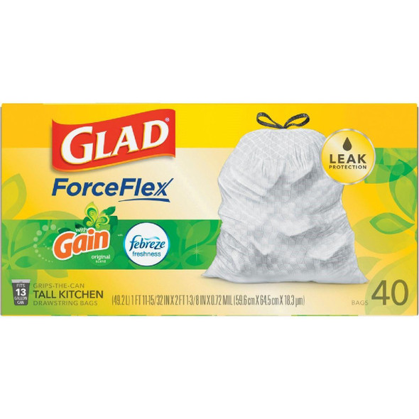 78685 Glad Febreze 13 Gal. Fresh LeakGuard Tall Kitchen White Trash Bag (40-Count)