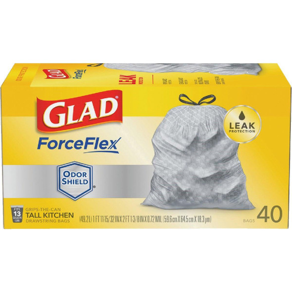 79008 Glad ForceFlex Plus 13 Gal. Tall Kitchen White Trash Bag (40-Count)