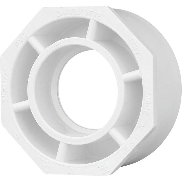 PVC 00107  1200HA Charlotte Pipe 3 In. SPG x 1-1/2 In. Hub Schedule 40 DWV Reducing PVC Bushing
