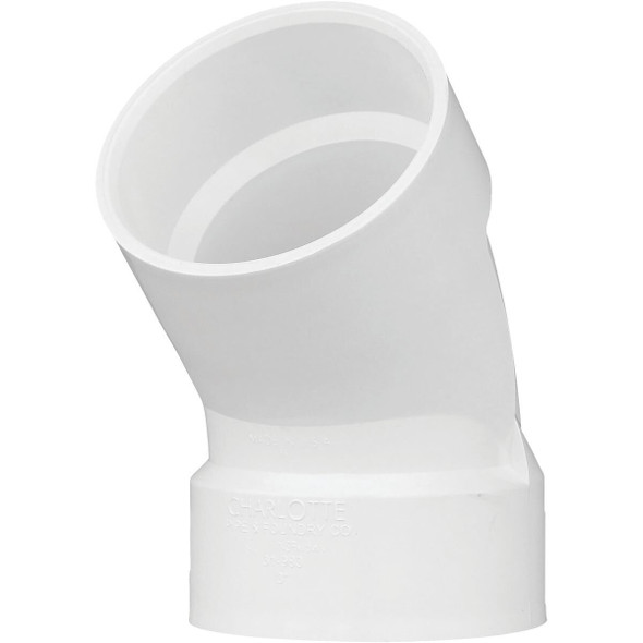 PVC 00321  1200HA Charlotte Pipe 3 In. Schedule 40 45 Deg. Short Radius DWV PVC Elbow (1/8 Bend)