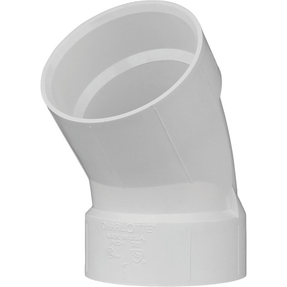 PVC 00321  1400HA Charlotte Pipe 4 In. Schedule 40 45 Deg. Short Radius DWV PVC Elbow (1/8 Bend)