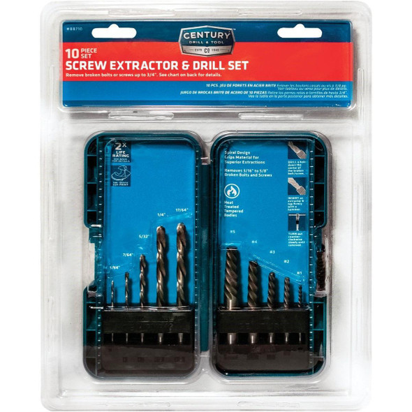 88710 Century Drill & Tool High Speed Steel & Spiral Screw Extractor (10-Piece)