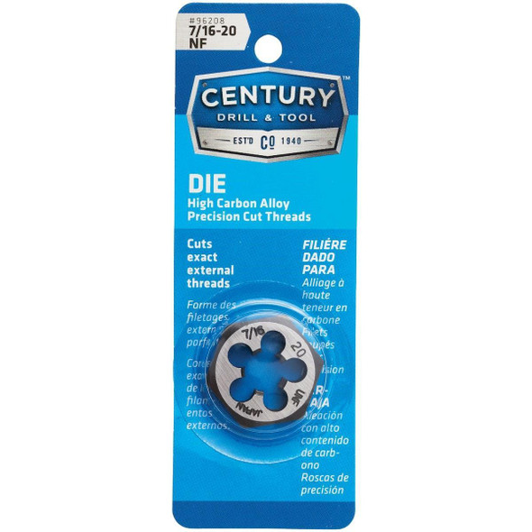 96208 Century Drill & Tool 7/16-20 National Fine 1 In. Across Flats Fractional Hexagon Die