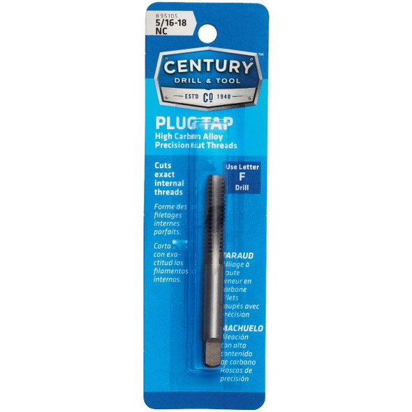 95105 Century Drill & Tool 5/16-18 Carbon Steel National Coarse Tap-Plug