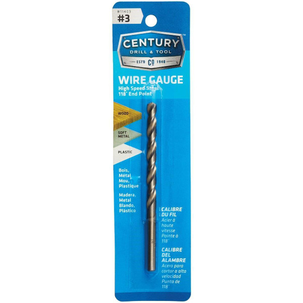 11403 Century Drill & Tool Number 3 HSS Brite Wire Gauge Drill Bit