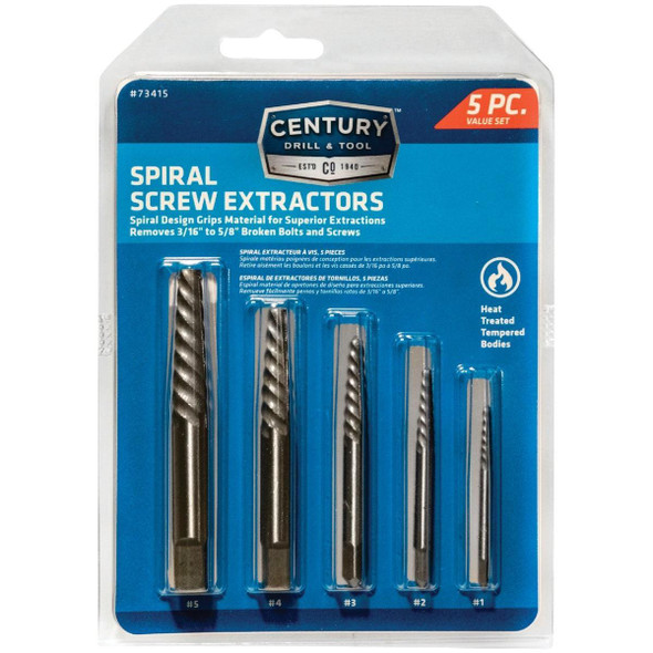 73415 Century Drill & Tool Spiral Flute Screw Extractor (5-Piece)