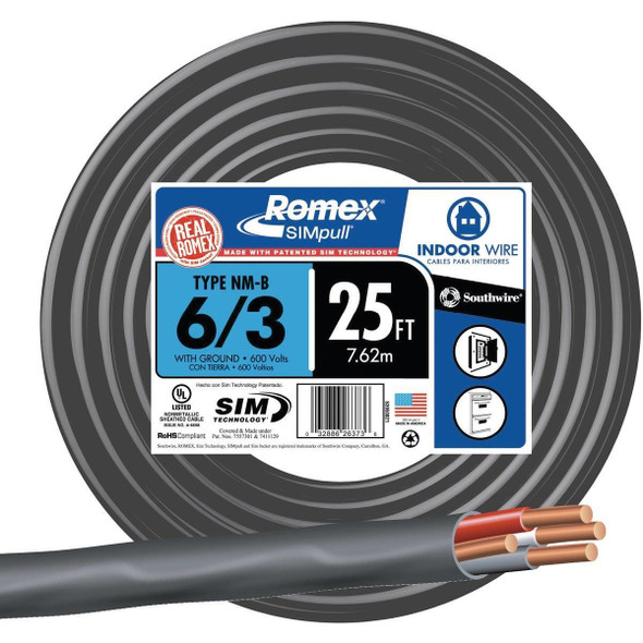 63950021 Romex 25 Ft. 6/3 Stranded Black NMW/G Electrical Wire