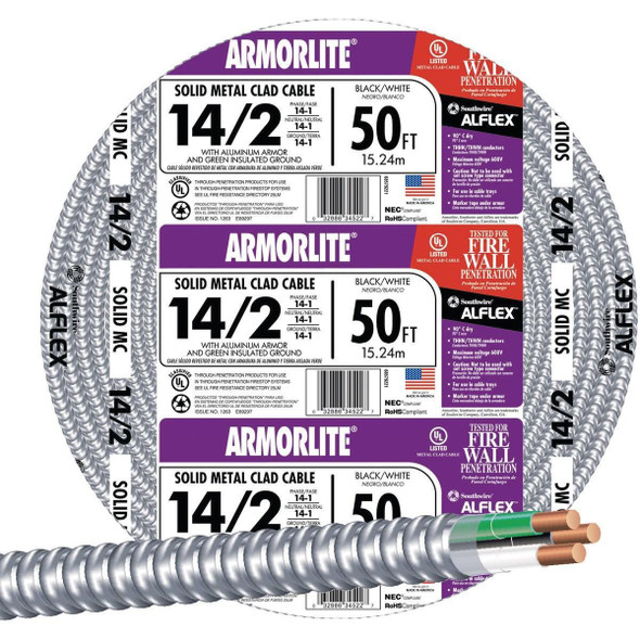 68579252 Southwire 50 Ft. 14/2 MC Armored Cable Electrical Wire