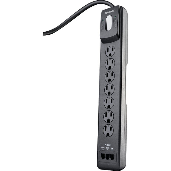 41626 Woods 7-Outlet 1780J Black Resettable Surge Protector Strip with 4 Ft. Cord