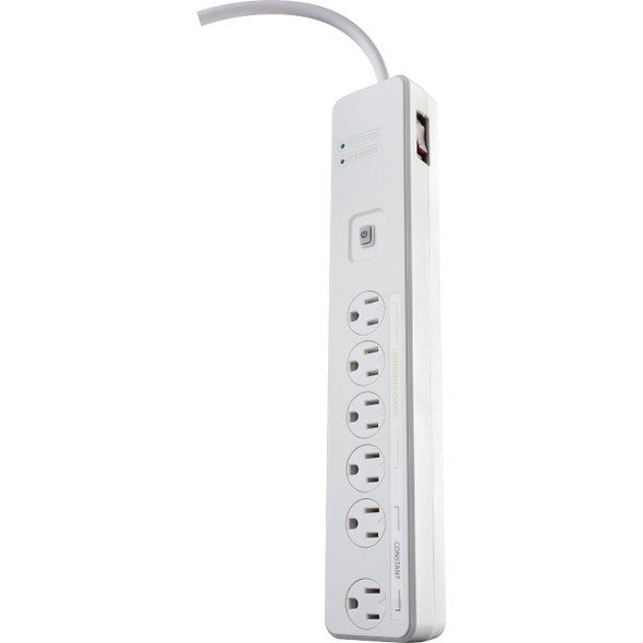 41715 Woods 6-Outlet 1080J White Surge Protector Strip with Remote Control & 5 Ft. Cord
