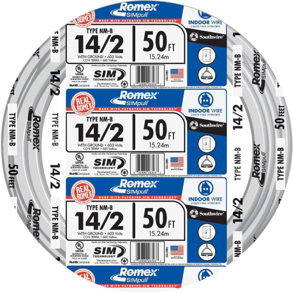 28827422 Romex 50 Ft. 14/2 Solid White NMW/G Electrical Wire