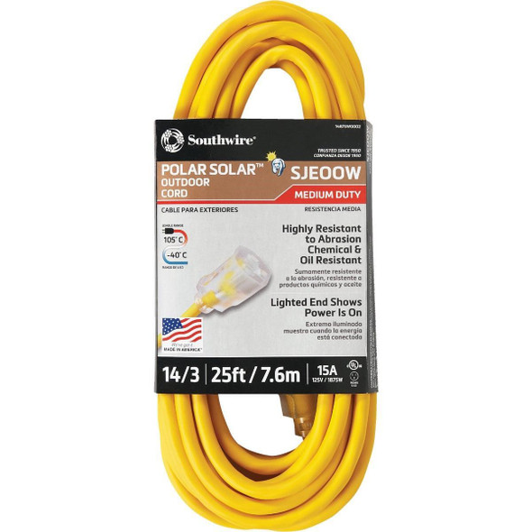 1487SW0002 Coleman Cable 25 Ft. 14/3 Cold Weather Extension Cord