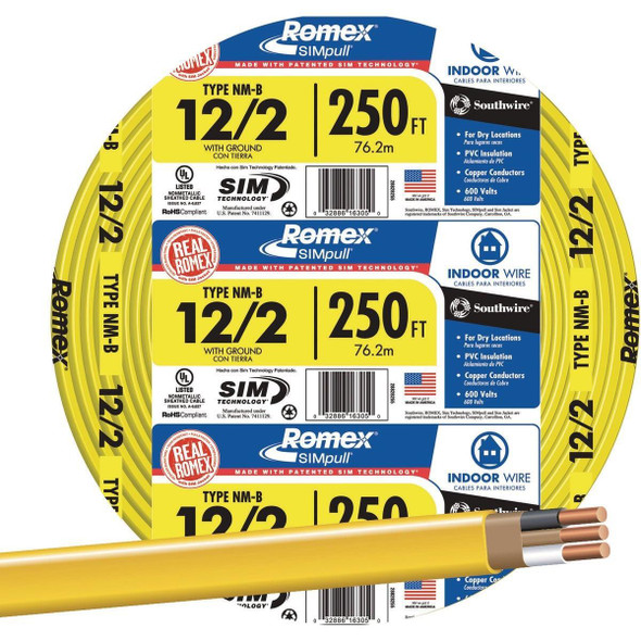 28828255 Romex 250 Ft. 12/2 Solid Yellow NMW/G Electrical Wire